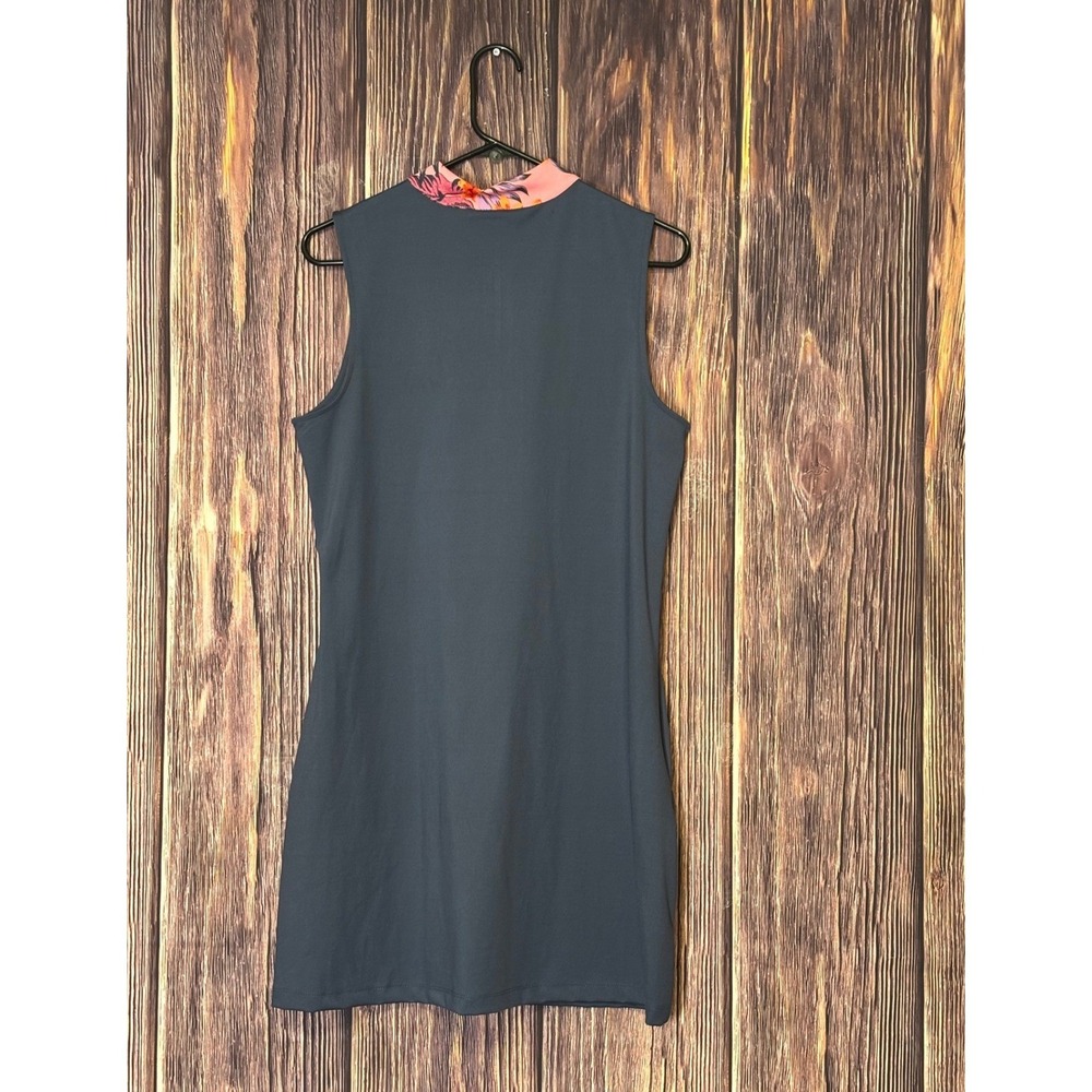 Tommy Bahama Golf Polo Dress Womens Size L Navy Sleeveless Zip 1/4 Neck Tropical - Picture 3 of 12